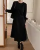 El tamaño ha sido actualizado. Vestido largo coreano chic estilo francés con cuello redondo y cinturón para mujer