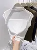 Camiseta sin mangas de retazos de malla Ningxinyi, cuello semi-alto, corte ajustado, fina para verano, base de moda para mujer
