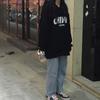 Moletom Ins Super Fire Feminino Outono e Inverno Novo Estilo Coreano com Capuz Espessado Casaco Preto Tendência Estudante Solto Preguiçoso Top