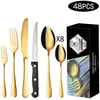 Amazon 1010 Juego de Cubiertos para Bistec de Acero Inoxidable, Tenedor y Cuchara de 24/48 Piezas Juego de Cubiertos para Hotel Transfronterizo Juego de Vajilla Estilo Occidental