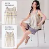 Conjunto de Pijama Feminino de Verão Novo Estilo Sem Mangas com Top e Shorts com Sutiã Embutido 100% Algodão Roupa de Casa Conjunto de Duas Peças Pode Ser Usado ao Ar Livre Frete Grátis