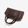 Bolso Boston de Piel de Vaca de Primera Capa Curtida al Vegetal, Bolso de Piel Genuina para Mujer, Bolso de Mano de Moda Retro, Bolso Pequeño Cuadrado de Hombro Cruzado Estilo Bowling