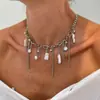 Colar com Pingente Cruzado Europeu e Americano Joias Doces e Descoladas Coração Borla Estrela e Lua Corrente Personalizada Corrente Clavicular para Mulheres
