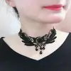 Accesorios Temáticos Oscuros para Adultos, Gargantilla de Encaje Negro, Joyería de Cristal, Cadena para Clavícula Hecha a Mano, Collar Peculiar para Cosplay