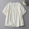 Foto Real de Verano Retro Nuevo Botón Chinoiserie Bordado Casual 2025 Camisa Elegante Camisa de Punto Acordeón de Manga Corta Jersey