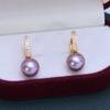 Pendientes de plata S925 con perla de agua dulce Zhuji de 9-10 mm, redondos, morados, con defectos finos, sencillos, venta al por mayor, suministro transfronterizo en vivo