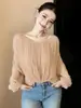 Camisa de Manga Larga Estilo Europeo Nueva Primavera/Verano para Mujer, Elegante Top Adelgazante con Textura de Pliegues Suaves Estilo Francés y Manga de Farol
