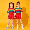 Fantasia infantil de performance listrada arco-íris conjunto de roupa de dança hip-hop cheerleading para atividades de jardim de infância e ensino fundamental conjunto de uniforme de aula moderno