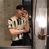 Camiseta de Punto de Manga Corta con Diseño de Cuello Redondo Americano de Calle Principal para Hombre Verano Nueva Tendencia Retro Estilo Ligeramente Maduro Top