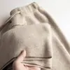 Calça larga versátil 100% lã para mulheres, solta e grossa, adequada para outono e inverno, corte reto, comprimento até o chão, com efeito de caimento, calça casual branca de caxemira