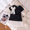 Vestido de Verão Estilo Europeu e Americano com Bloqueio de Cores Preto e Branco Laço Bordado, Versão Coreana Vestido Princesa Manga Curta, Vestido para Festa de Aniversário, Em Estoque para Entrega Imediata