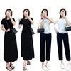 Tricô Simples de Alta Qualidade Preto e Branco em Triacetato! Ombro Quadrado Generoso Bainha Enrolada Emagrecimento Manga Curta Textura Fresca Camiseta Fina Verão