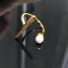 Joias da Moda de Qingdao Moda Europeia e Americana Ins Mesmo Estilo Anel Simples de Pérola e Diamante Anel Feminino Aberto Ajustável