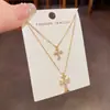 Collar de Cruz Doble Capa con Circonita Retro de Moda Transfronteriza Europea y Americana Exquisito Diseño Versátil de Lujo Ligero Cadena para Clavícula para Mujeres