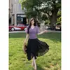 Blusa Sexy de Dos Piezas Falsas Plisada de Verano con Top sin Tirantes y Falda Irregular Dinámica para Mujer en Algodón de Ramio
