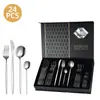 Set de Cubiertos de Acero Inoxidable Amazon para Modelo Nuevo de 26 Años, Apto para Lavavajillas, Cuchillo de Filete Portugués, Tenedor y Cuchara Set de 24 Piezas