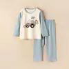Conjunto Casa Algodão Puro Fino Estilo Coreano Roupas de Casa para Meninas Gola Redonda Manga Longa Pijama Infantil Masculino Classe A Verão