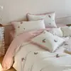 100% Algodón - Papel de Carta de Primavera 100% Puro Algodón Algodón Lavado Juego de Cuatro Piezas Corazón Femenino Tacto Desnudo Bordado Funda Nórdica Cama de 1.8m