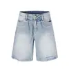 G60061 High Street Estilo Americano Tendência Unissex High-End Design Desgastado Shorts Jeans Masculino de Corte Amplo
