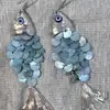 Aretes Pequeños de Disco Escama de Pez Azul, Ganchos para Orejas Vintage Retro, Aretes de Estilo Playa Exagerado de Nicho para Sesión de Fotos