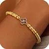 Pulsera de Abalorios con Diseño Transfronterizo de Trébol de Cuatro Hojas y Piedra de Nacimiento, Estilo Vintage, Joyería de Pulsera con Temperamento de Lujo Ligero