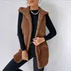 Abrigo de Mujer Europeo y Americano Transfronterizo Moda Casual Color Sólido Otoño e Invierno con Capucha de Felpa Chaqueta Chaleco Abrigo para Mujer