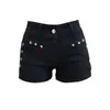 Shorts de Mezclilla Negros Ultra Cortos Estilo Americano Picante para Mujer, Primavera y Verano, con Remaches, Cintura Baja, Diseño Adelgazante, Hot Pants Ajustados a la Cadera para Verano