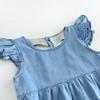 Ins Ropa de verano europea y americana para niños, bebé, manga corta con volantes, chaqueta enteriza, espalda hueca con amor, ropa de escalada vaquera