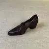 Couro Macio Confortável Sapatos Pequenos de Couro Elegantes Salto Grosso Bico Fino Corte Profundo Sapatos de Uma Peça Europeu Coreano Simples Retro Moda Para Ir ao Trabalho Salto Alto