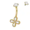 Anillo para Ombligo de Acero Inoxidable Galvanizado con Circonita Blanca Trébol de Cuatro Hojas Cuadrado Mariposa Diente Interno Joyería para Piercing