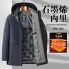 Jaqueta de Algodão Quente com Capuz Nova para Inverno 2026 para Homens de Meia-Idade e Idosos, Parka Térmica Isolante Graphene Preto Dourado