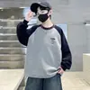 Moletom com Forro de Fleece Outono/Inverno para Meninos de Meia-Idade e Mais Velhos, Mangas Raglã, Color Block, Estampa de Desenho nas Costas, Blusa Pulôver Estilosa para Meninos