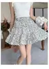 Falda midi negra con estampado floral para mujer talla grande, colección de verano 2026, de cintura alta, falda corta de línea A, falda con volantes, falda corta