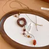 Cuerda de Cuero Resina Incrustada Pedrería Forma de Corazón Flor Cuadrado Collar Estilo Étnico Retro Cadena para Suéter Sentido del Diseño Collar de Nicho Accesorios Mujer
