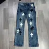 Nova Marca da Moda Jeans de Couro com Estampa de Chamas Lavadas Masculino High Street Solto Reto Moda Versátil Calça Casual