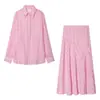 Venta al por mayor 2026 Primavera Nuevo Estilo Europeo y Americano Camisa Suelta de Manga Larga Rayada Rosa para Mujer 21215