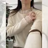 Suéter de Punto con Patchwork de Encaje Estilo Coreano para Mujer, Diseño Otoño e Invierno 2025, Top Camisa Base Interior Único y Hermoso