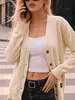 Cárdigan grueso de punto para mujer con bolsillos, diseño de botones acanalados, estilo casual, versátil para el uso diario, nuevo modelo 2026