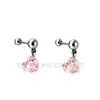 Brincos de pino em aço titânio brilhante de rosca fina com zircônia cúbica e um pingente de coração cravejado de diamantes, adequados para piercings de orelha, brincos modernos e versáteis