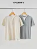 Ropa Masculina Apo Transfronteriza Camisa de Punto con Cuello en V y Retazos Falsa de Dos Piezas para Hombre, Camiseta de Lino de Manga Corta Estilo Old Money de Verano.