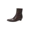Botas de Cano Curto Finas de Salto Alto Femininas Novas Outono/Inverno, Bico Fino, Zíper Lateral, Confortáveis, de Couro Genuíno, Casuais