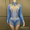 Vestido de Dança Sexy de Rede Feminino para Performance Boate Cantora Dançarina Figurino de Palco Roupas Brilhantes com Strass Manga Longa