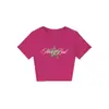 Camiseta Negra de Cuello Redondo, Hombro Normal, Manga Corta para Mujer, Diseño de Estampado de Estrella y Leopardo Estilo Americano, Top Ajustado y Favorecedor