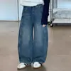 [Forro polar] Pantalones casuales cálidos de mezclilla vintage estilo coreano, a la moda, para niñas Aimo Beibei