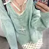 Colar com Pingente de Estrela-do-Mar Antiga Prateada Retrô Feminino Estilo Y2K Resort à Beira-Mar Corrente Longa Assimétrica para Suéter Acessórios