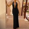 Vestido Largo Sexy de Estilo Europeo y Americano Transfronterizo Espalda Descubierta Cuello en V con Lazos Venta Caliente en Amazon Plisado Sin Tirantes Sin Mangas para Mujer