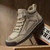 Botas de cuero PU para hombre de talla grande transfronterizas, botines de moda para hombre cosidos a mano, zapatos casuales de caña alta con cordones y suela plana