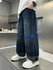 Jeans holgados de pierna ancha para niños, nuevos pantalones rectos de moda estilo coreano para primavera y otoño para niños mayores, pantalones largos casuales para niños para otoño