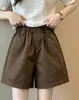 Shorts de cor sólida estilo americano para mulheres, verão fino, novo estilo, algodão lavado, corte solto, emagrecedor, perna larga, hot pants casual em A