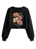 Amazon Wish estação independente e-commerce transfronteiriço moda elegante feminina floral vermelho laranja amarelo cropped moletom